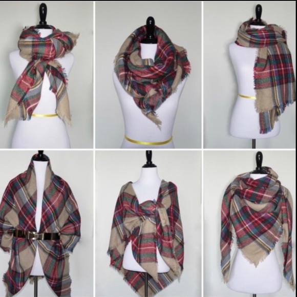 Old Navy Plaid Blanket Wrap Oversized Scarf Green Pink Blue - Picture 10 of 11